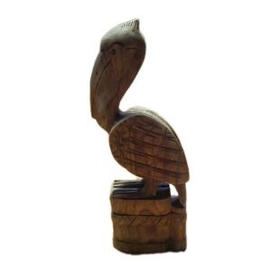 Vintage Hand Carved Wooden Pelican Bird Folk Art Primitive Statue 12" Weathered